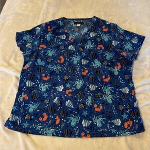 Blue Octopus Print Women's Scrub Top